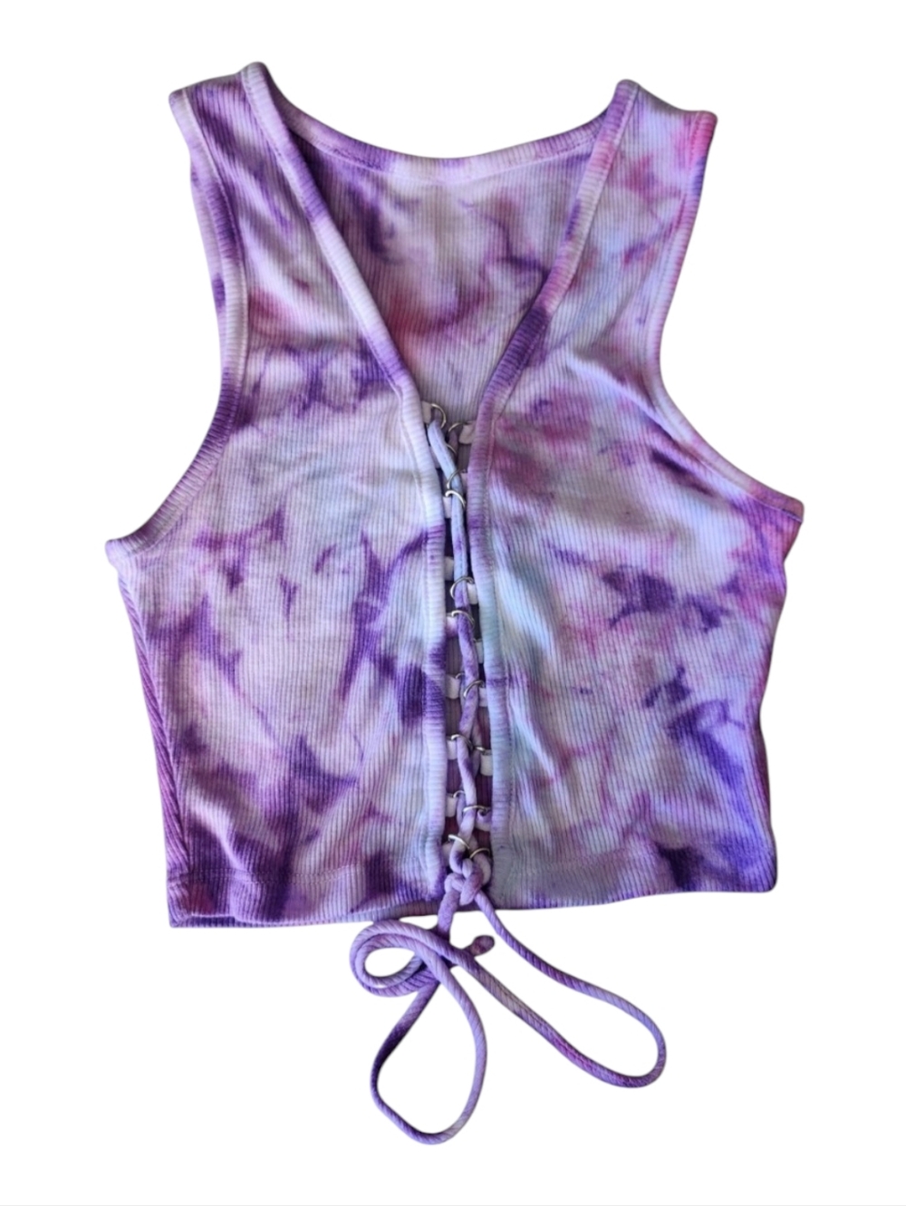 Tie-Dye Lace-Up Cropped Tank Top - Purple
